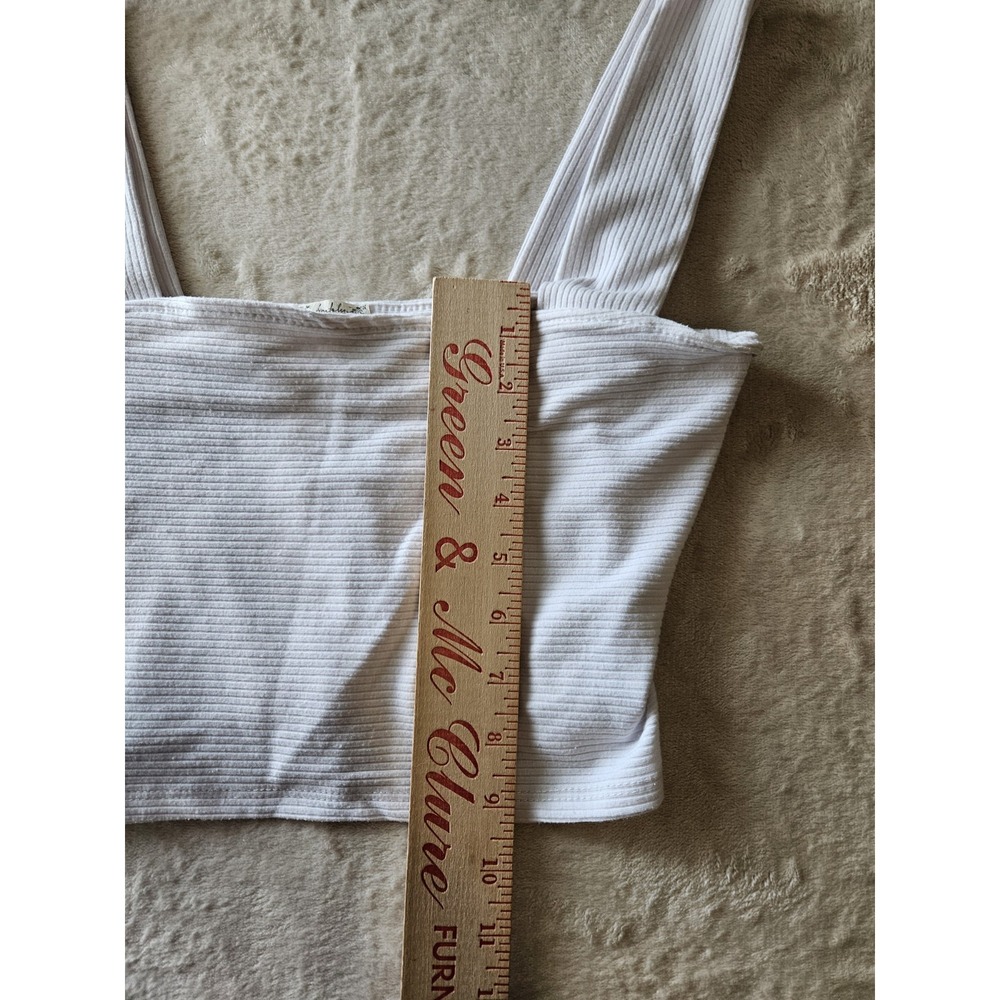 Free People Intimately White Square-Neck Ribbed Crop Knit Wide Strap Tank Small - Picture 4 of 5